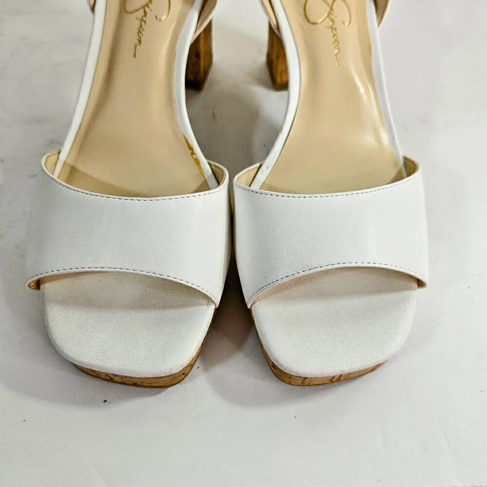Jessica Simpson Cream and Tan Cork Chunky Heel and Sole Sandal Shoes Size 9.5 M